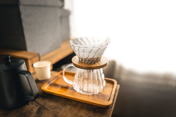 Close-up of coffee cup on table