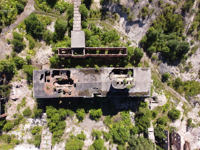 High angle view of abandoned train by trees
