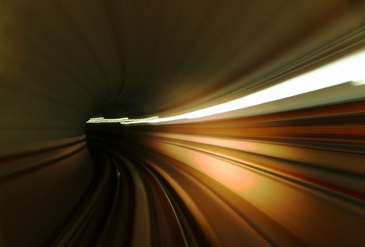 Blurred motion of illuminated tunnel