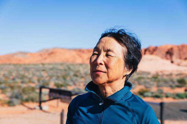 Senior asian woman in the desert