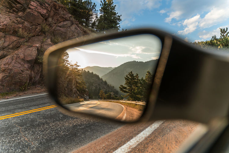 Mirror view of mountain road 