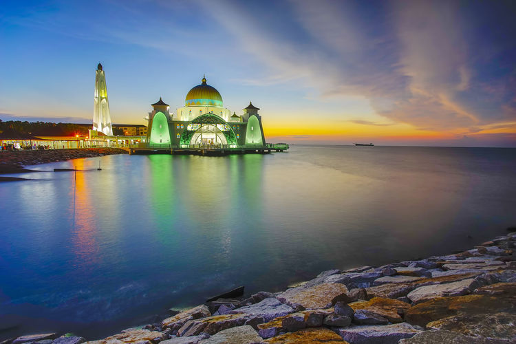 Malacca straits mosque during sunset