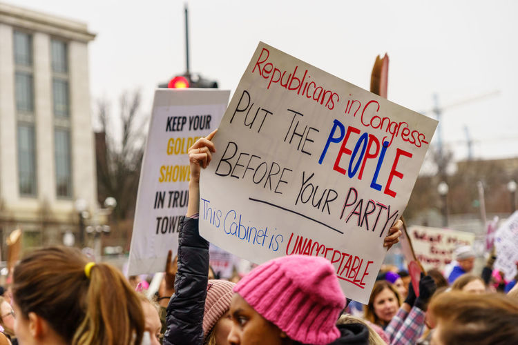 Protestors protesting during  2017 women march