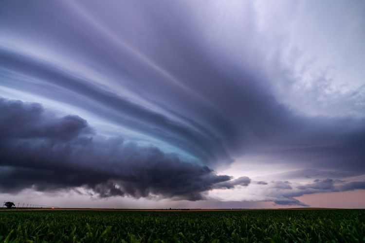 Supercell thunderstorm over a field in kansas.