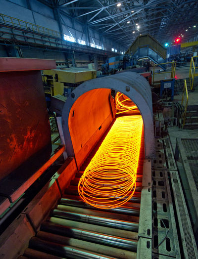 Metal rings on production line at industry