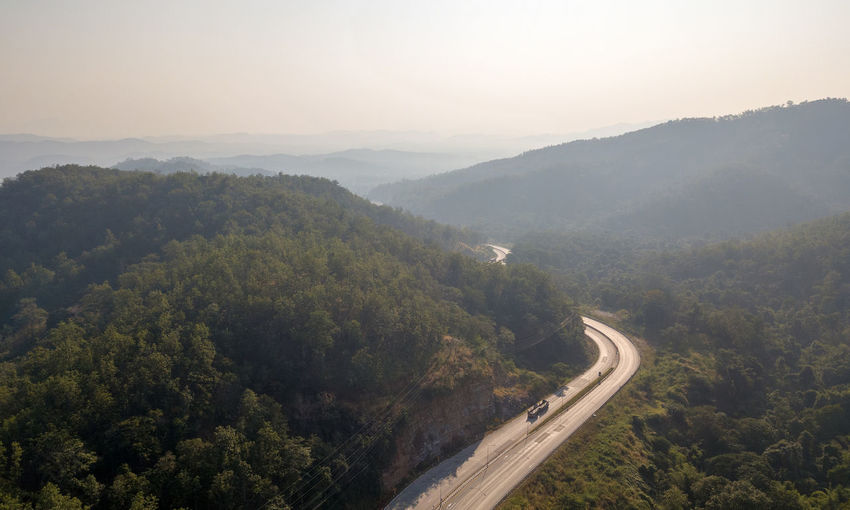 High angle view of mountain road against sky