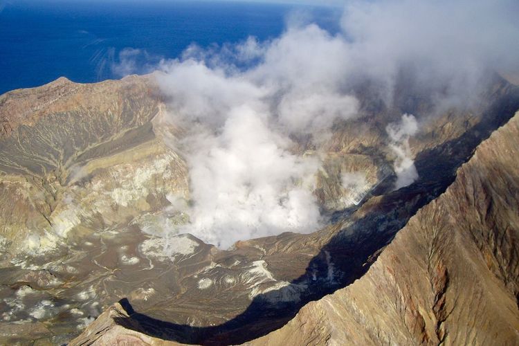 Volcano crater, white island, new zealand, from the air