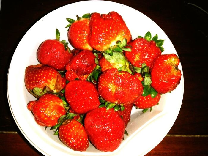 Directly above shot of strawberries in plate