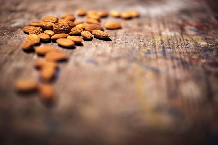Close-up of almonds on table