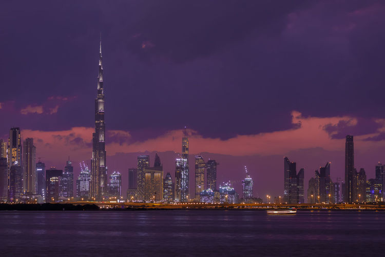 Dubai city at night and burjckhalifa 