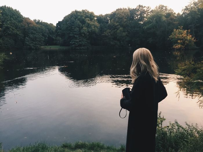 Woman looking at lake