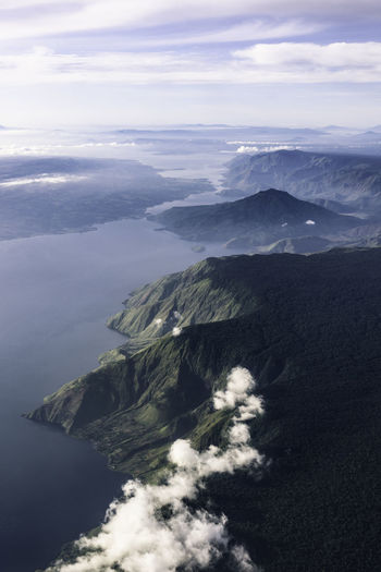 Aerial view of lake toba, tele, samosir, north sumatra, indonesia
