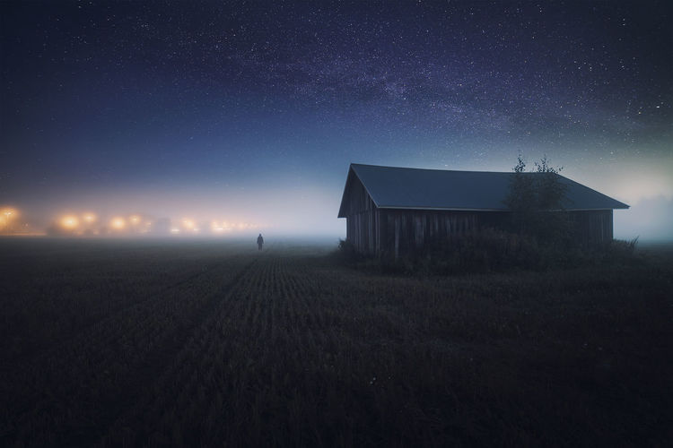 Scenic view of sea against sky at night