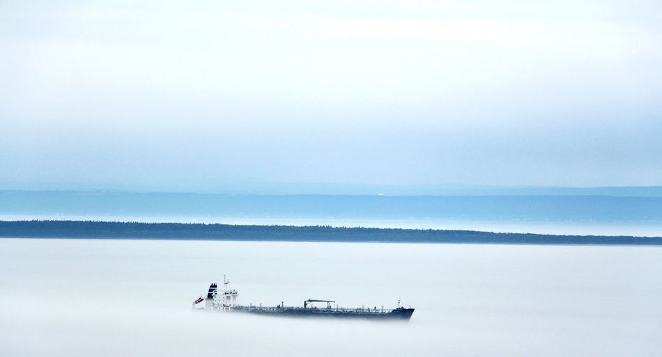 Ship on sea in foggy weather