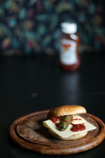 Close up of burger on plate