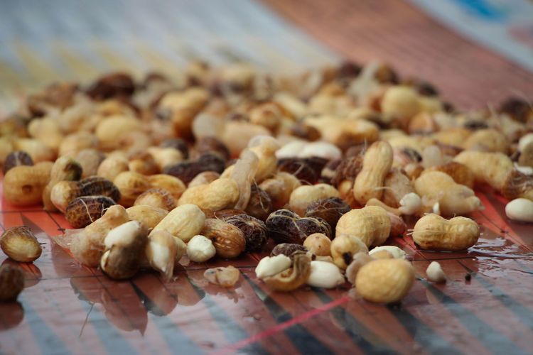 Close-up of peanuts on table