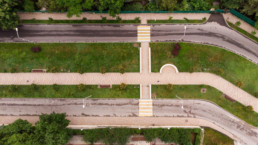 High angle view of footpath in park