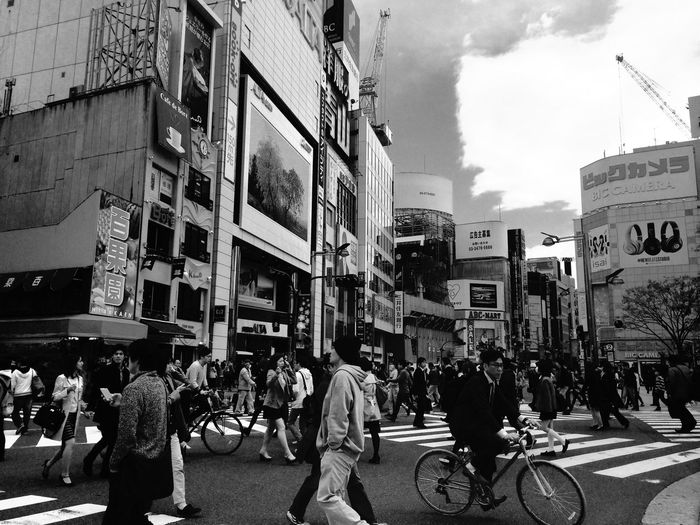 People walking on city street