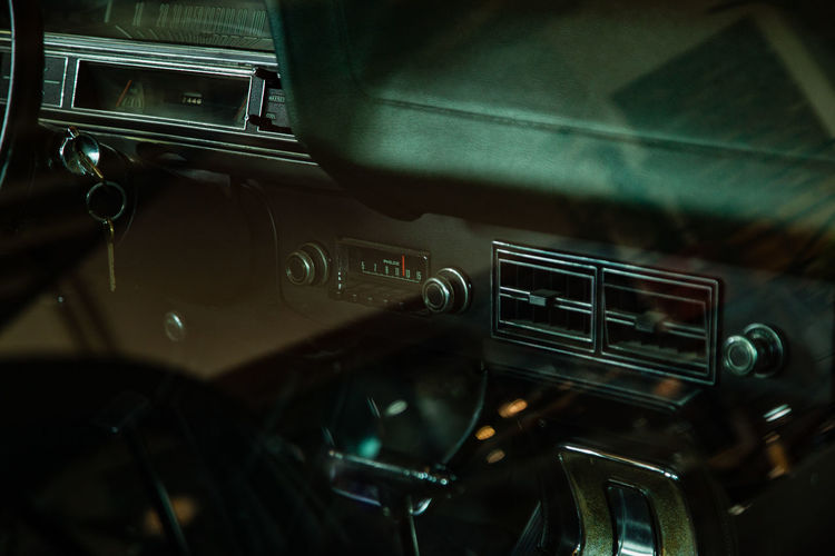 Close-up of dashboard in vintage car