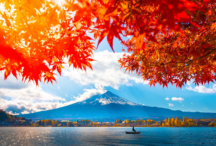 Scenic view of lake and mt fuji during autumn