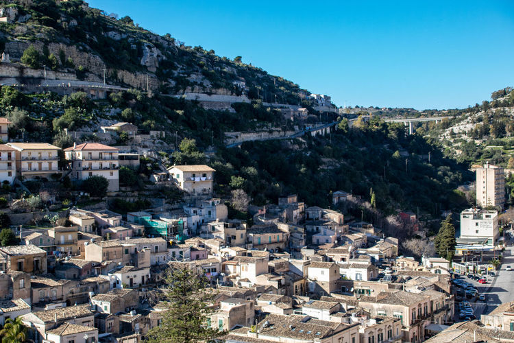 High angle view of modica against clear sky