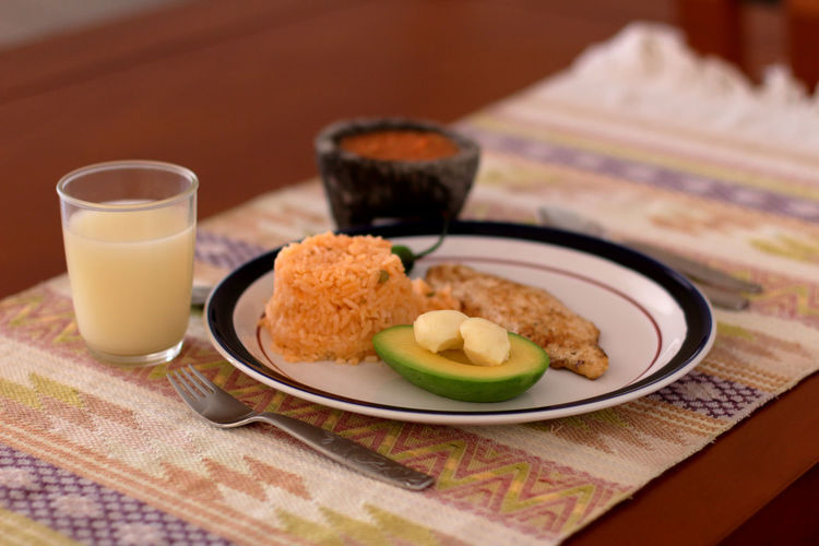 Close-up of breakfast served on table