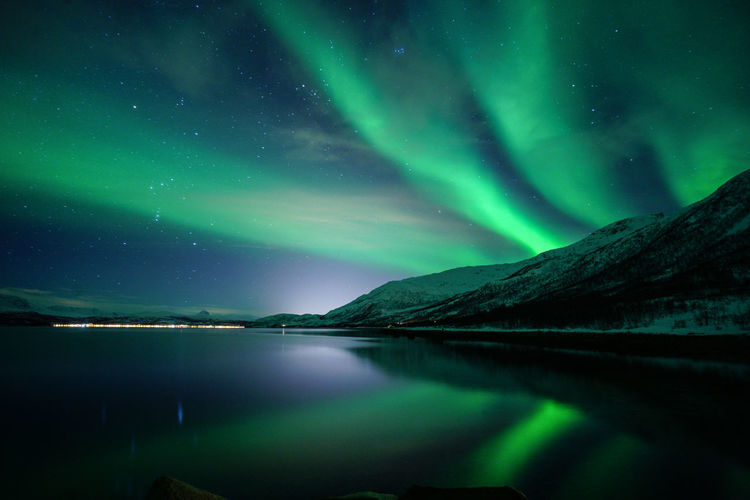 Scenic view of aurora borealis at night