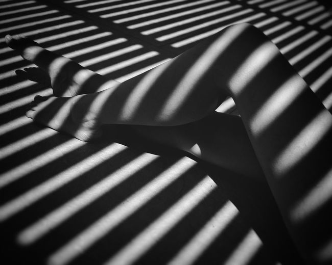 High angle view of sunlight falling on floor at home
