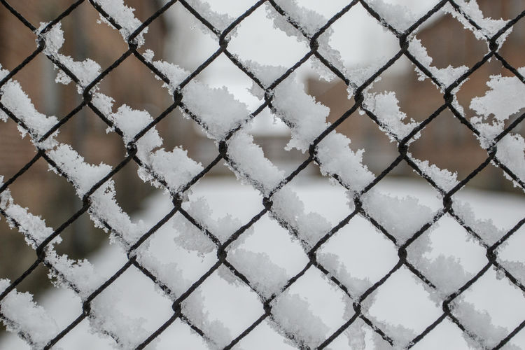 Full frame shot of snowy chainlink fence