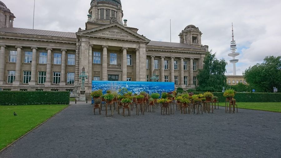 View of sculpture in front of building