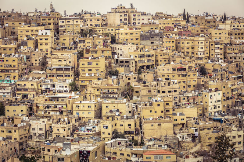 High angle view of townscape against sky