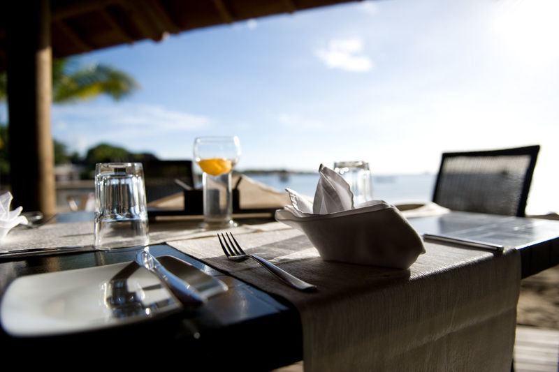 Set table in restaurant by the beach
