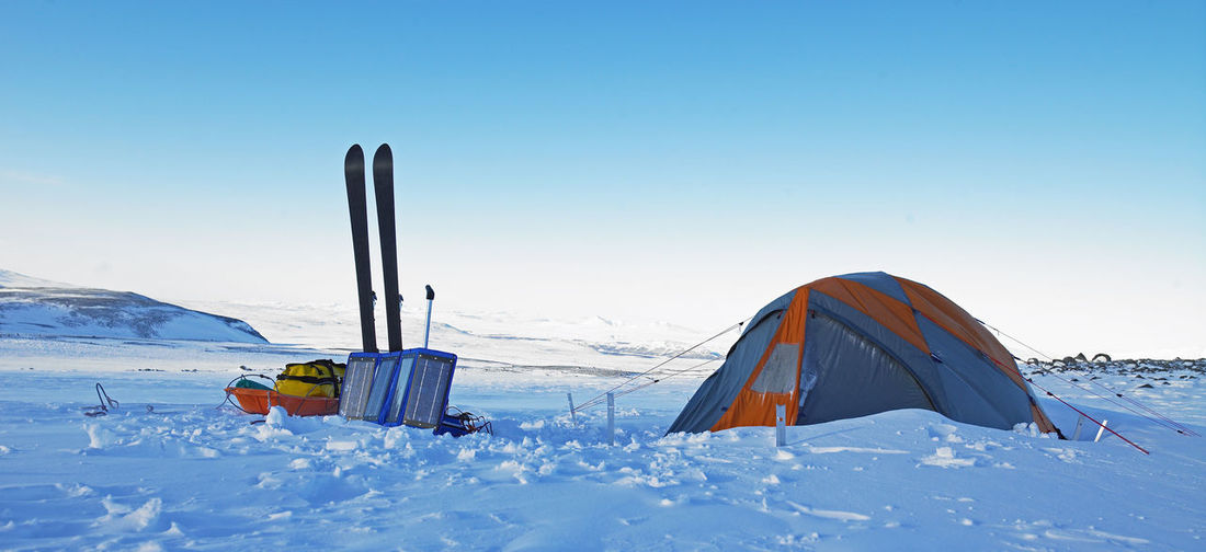Tent at camp in the icelandic winter landscape