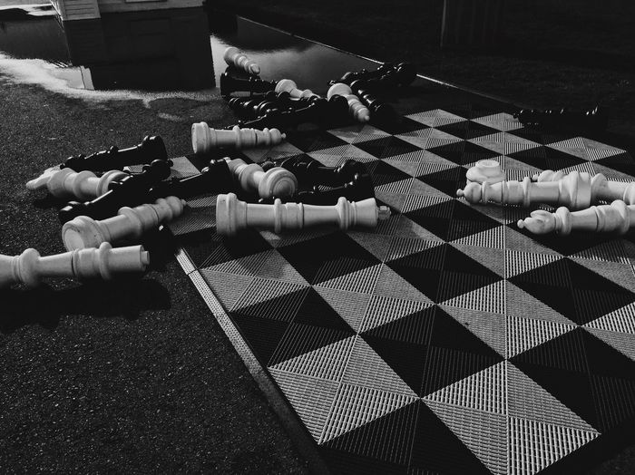 High angle view of chess playing on floor