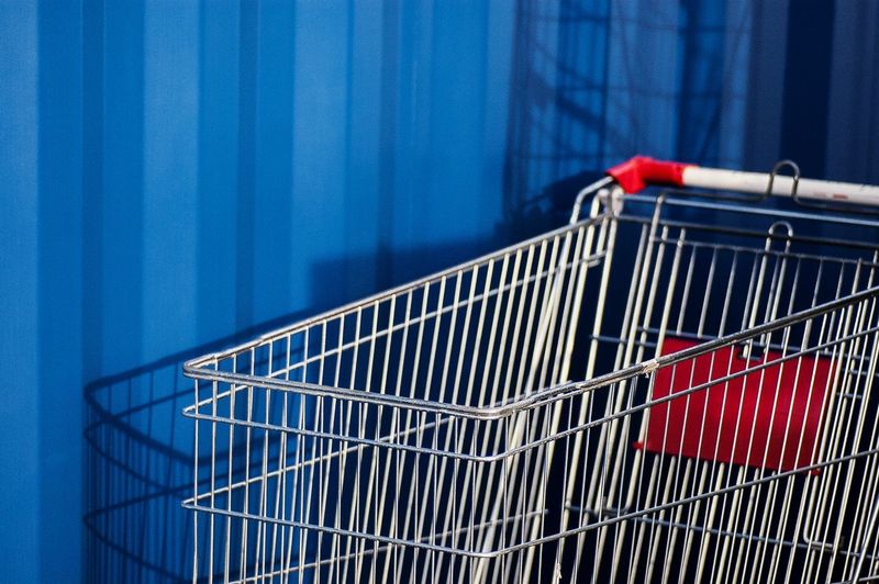 Close-up side view of shopping trolley