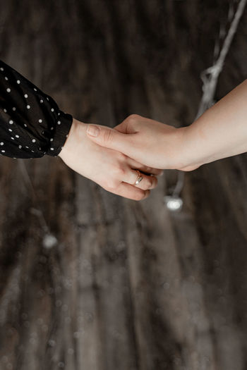 Cropped image of women holding hands