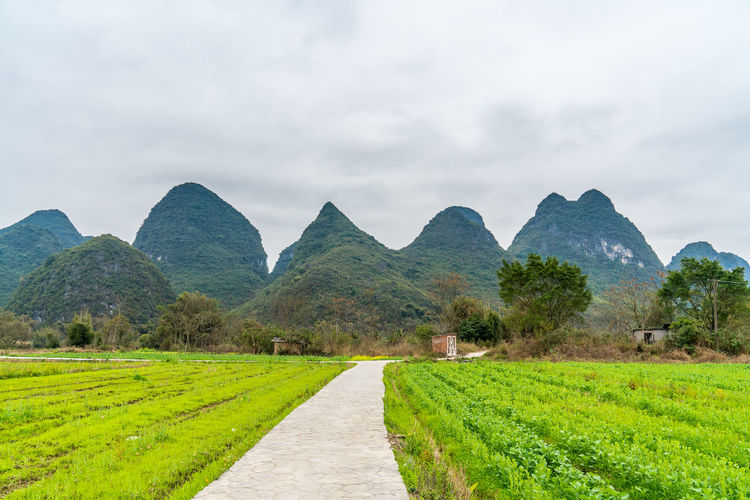 Mountains and farmland in guilin, guangxi province, china