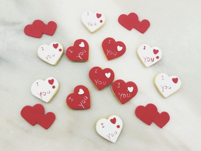 Close-up of heart shape cookies on table