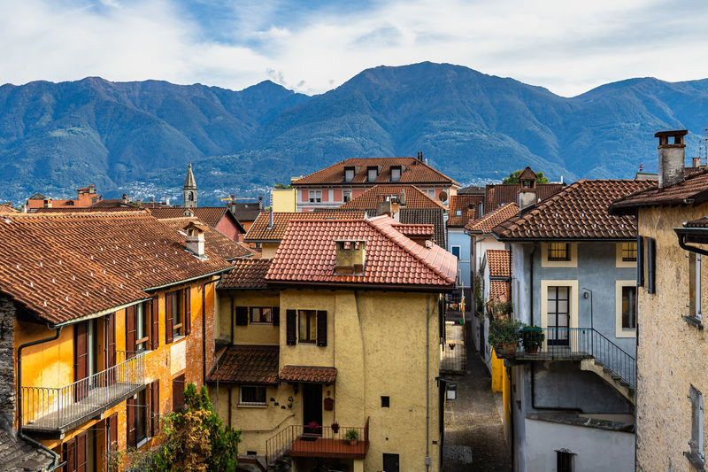 Cityscape of locarno with typical colorful houses, switzerland