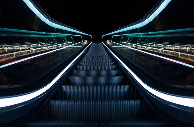 View of illuminated escalator