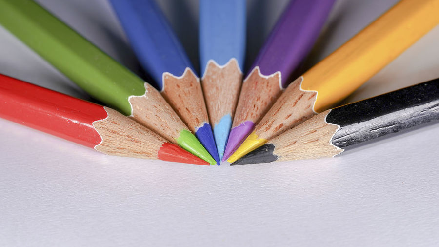 High angle view of colored pencils on table