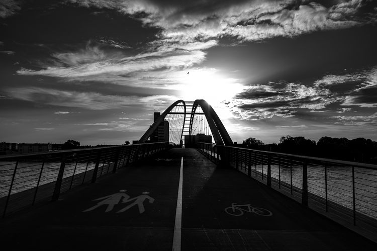 Three countries bridge over rhine river at weil am rhein against sky