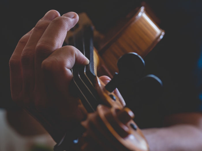 Midsection of man playing violin
