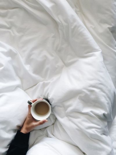 Fresh morning crisp bedding strong coffee