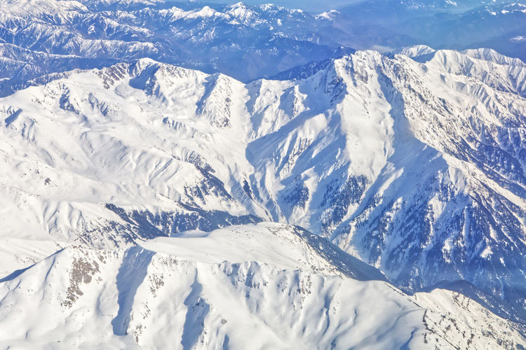 High angle view of snowcapped mountains, pir panchal range kashmir 