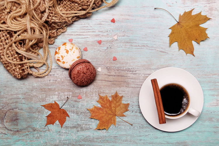 High angle view of coffee cup on table