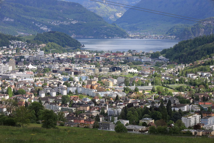 High angle view of townscape and buildings switzerland