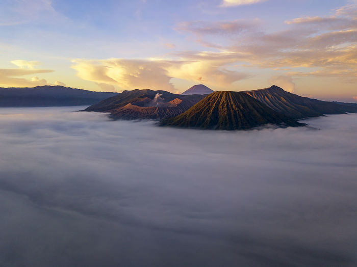 Scenic view of volcanic mountain against sky during sunrise at bromo tengger semeru national park