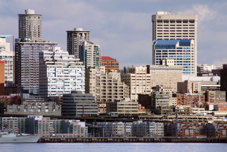 Seattle, washington, usa city landscape skyline from alki beach