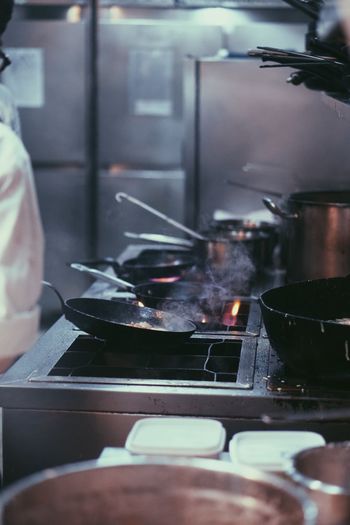 Food cooking in commercial kitchen